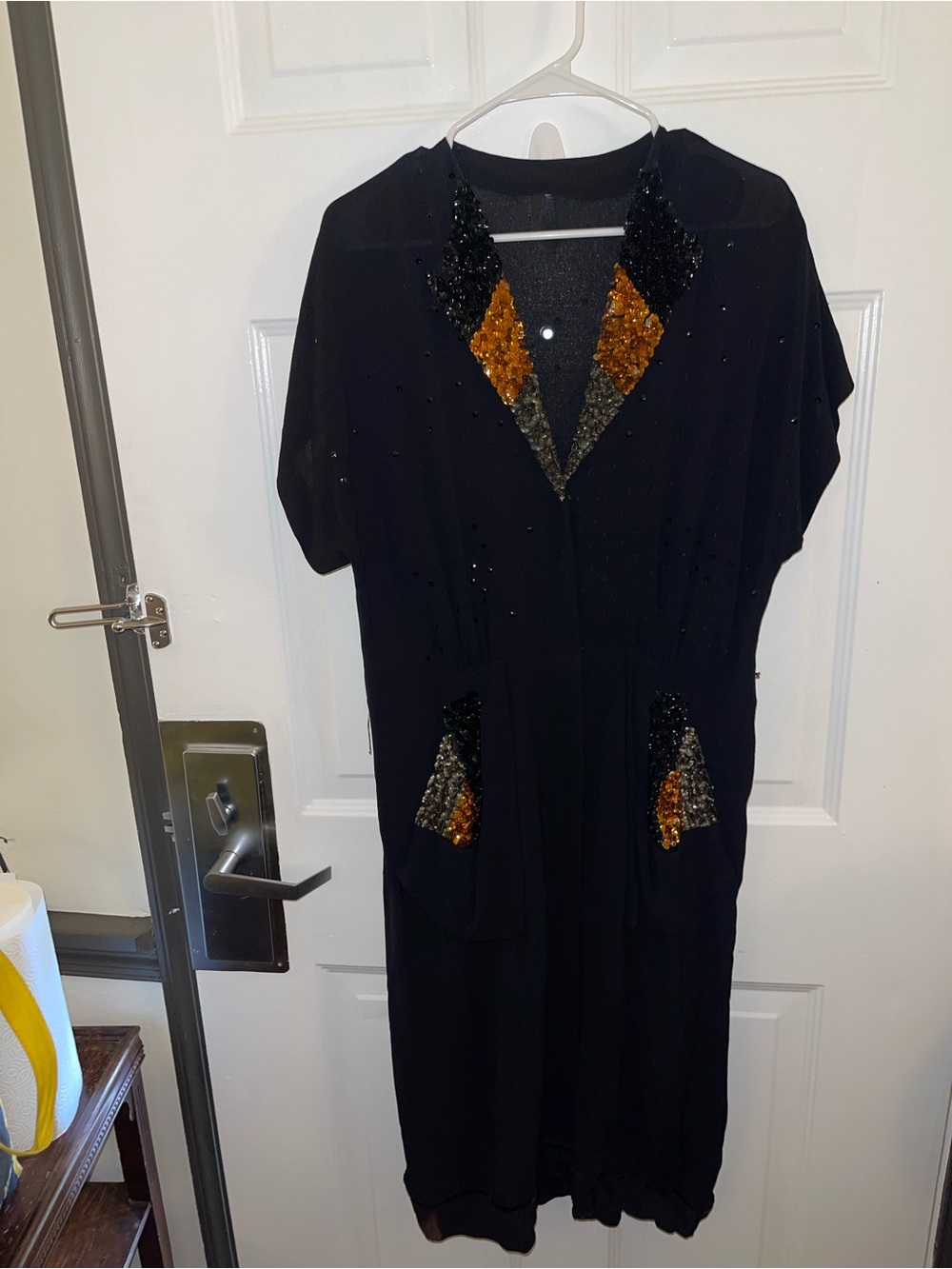 Vintage Black Embellished Women's Dress with Sequin Accents - Size 38